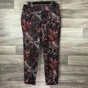 Adidas Womens Cropped‎ Pants Black Red Mid Rise Stretch Pockets Splatter S